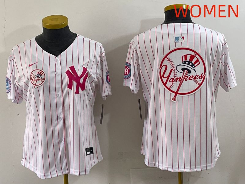 Women 2025 New York Yankees Blank White Stripe Joint Name Nike MLB Jersey style 24->women mlb jersey->Women Jersey